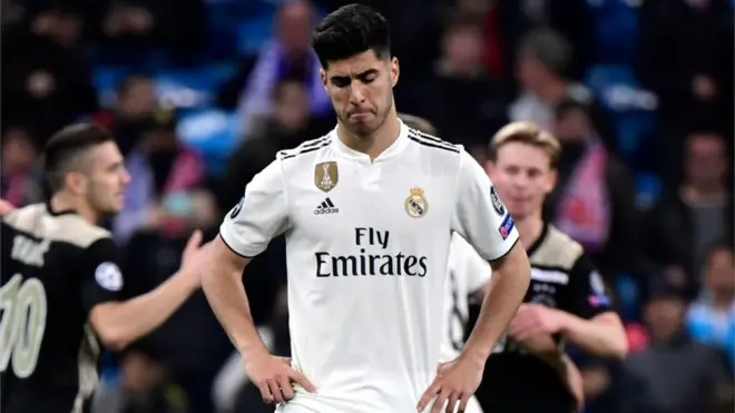 Marco Asensio mencetak satu-satunya gol Real Madrid dalam laga melawan Ajax yang berkesudahan 1-4.