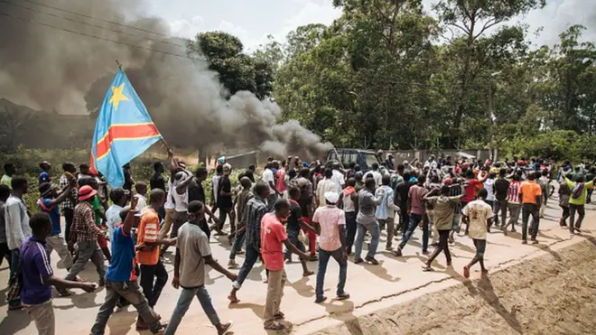 Manifestation devant le siège de la commission électorale à Beni, dans l'est de la RDC, le 27 décembre 2018