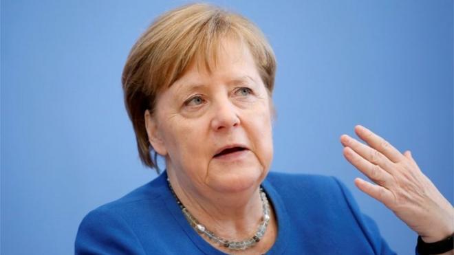 German Chancellor Angela Merkel addresses a news conference on coronavirus in Berlin, Germany, March 11, 2020.