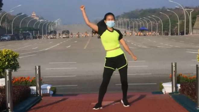 Khing Hnin Wai filmed the video on a roundabout near Myanmar's parliament complex in the capital, Naypyidaw