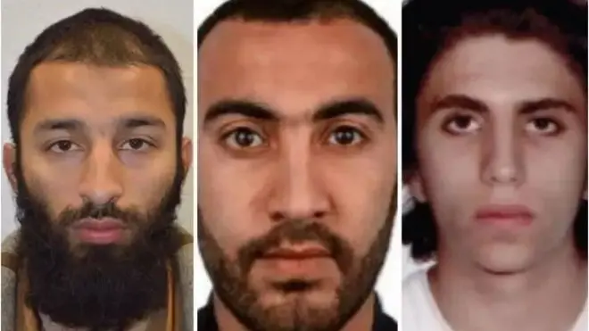 Khuram Shazad Butt (izquierda, Rachid Redouane (centro) y Youssef Zaghba