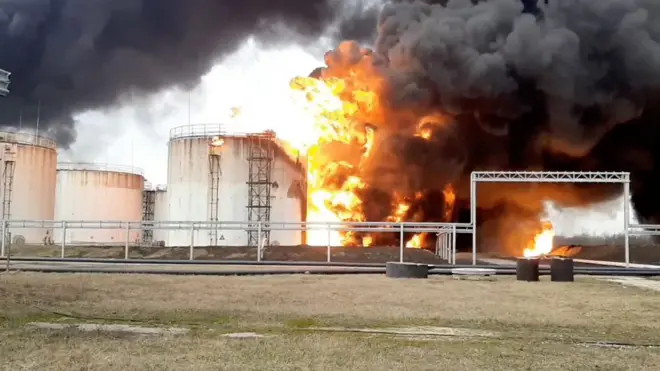 Russian oil depot on fire
