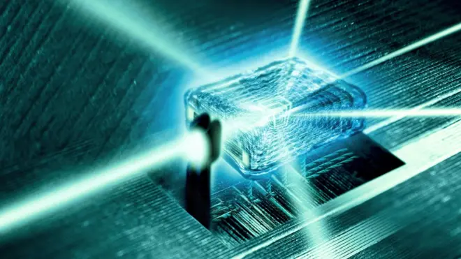 лучи света, проходящие через кристалл наноразмера (модель)