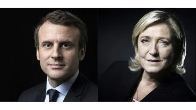 Через две недели Эммануэль Макрон (слева) и Марин Ле Пен (справа) встретятся во втором туре президентских выборов во Франции