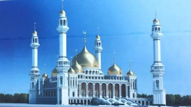 The mosque has distinct Arabesque features