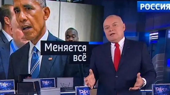 El presentador de la televisión rusa Dmitry Kiselyov afirma que "ha ocurrido un cambio radical" en las relaciones entre Rusia y Estados Unidos.