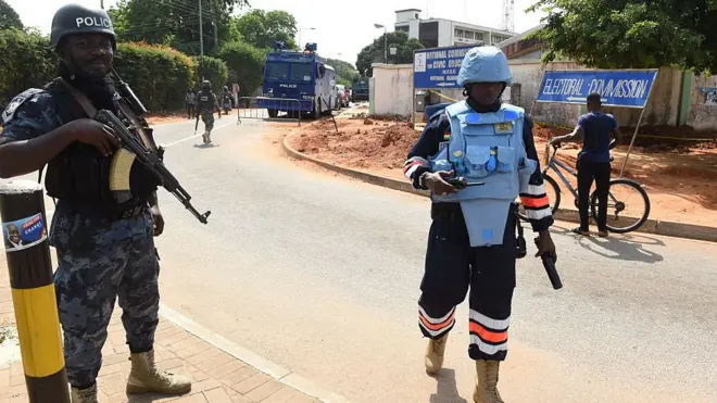 Anti riot police officers as dem dey for Ghana on December 8, 2016.