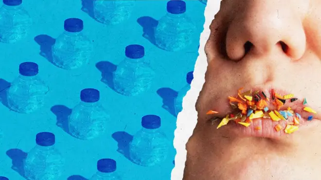 mikroplastika, čovek sa punim ustima plastike