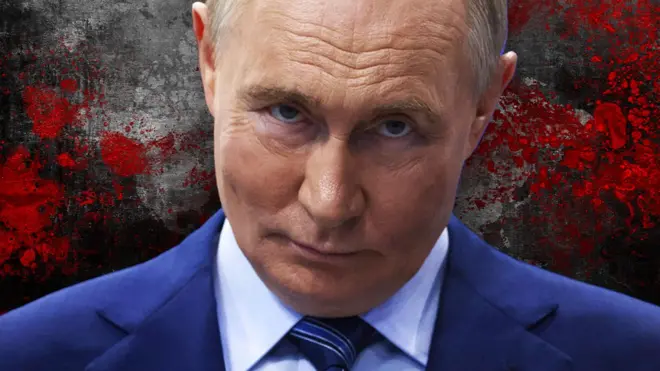 Владимир Путин на кровавом фоне 