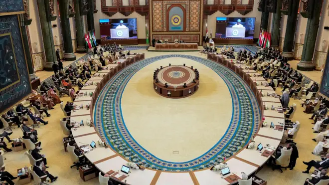 صورة من موقع انعقاد القمة الرابعة والثلاثين للجامعة العربية في بغداد.