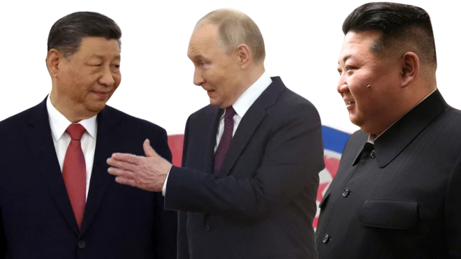 시진핑 중국 국가 주석과 블라디미르 푸틴 러시아 대통령, 김정은 북한 국무위원장