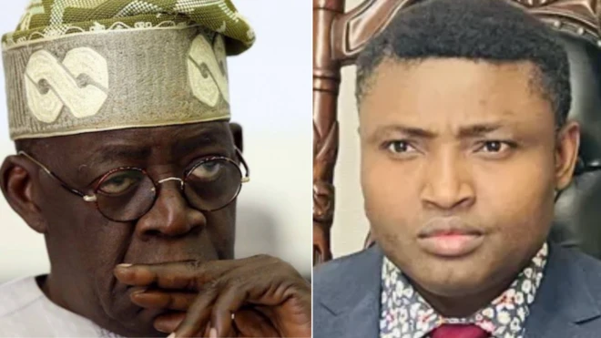 Nigeria president Bola Tinubu and Simon Ekpa