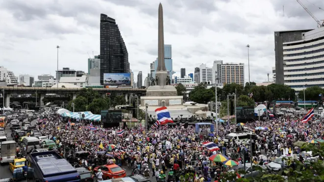 The protest is being monitored by the Royal Thai Police and the Bangkok Metropolitan Administration, with 200 security cameras installed near the protest site.