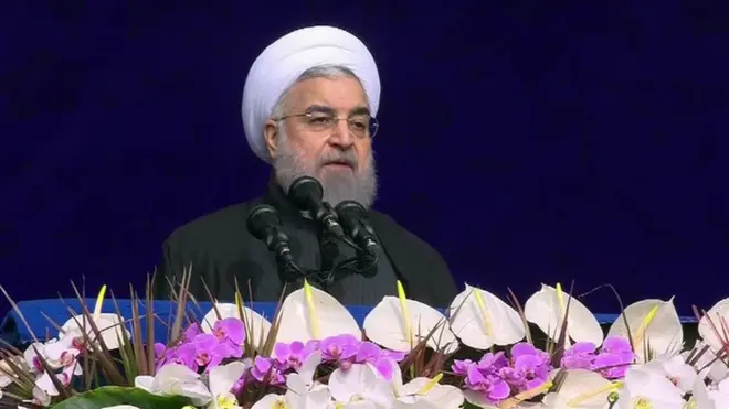 خطاب روحاني الذي ألقاه صباح الجمعة أمام حشود من الإيرانيين في ميدان آزادي جاء بمناسبة الذكرى الثامنة والثلاثين للثورة الإسلامية.