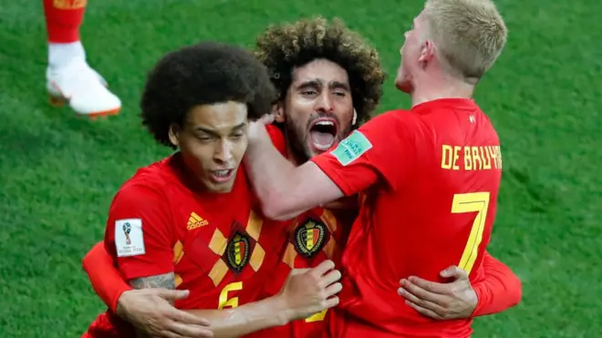 Bélgica celebra su paso a cuartos de final del mundial de Rusia 2018.