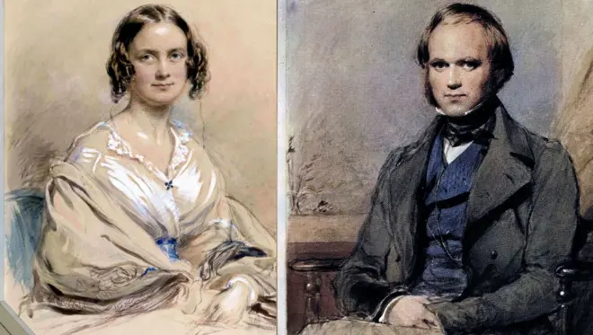 Imagens de Emma e Charles Darwin.