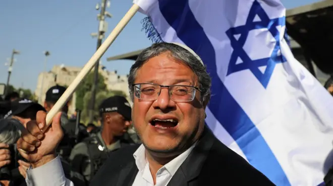 Far right-wing Israeli lawmaker Itamar Ben Gvir arrives to make a statement near Damascus Gate, just outside Jerusalem's Old City on 10 June 10 2021
