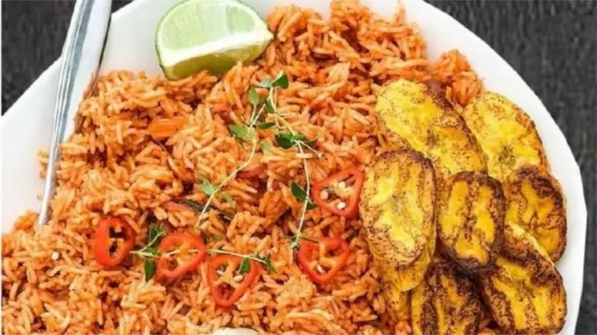 Jollof rice and Plantain