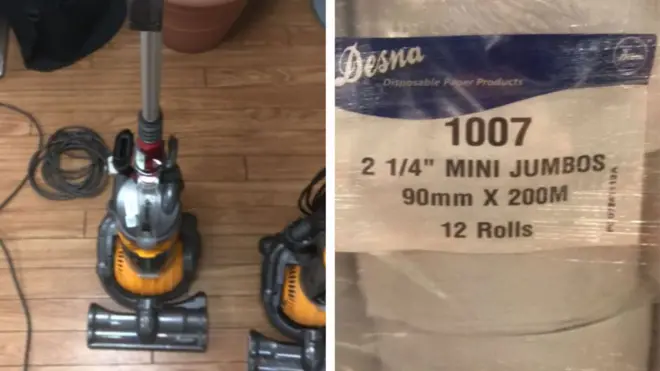 One of several broken vacuums and packs of toilet rolls for sale on the US embassy's online auction