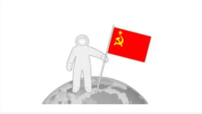 Dünya üzerinde bir kozmonot ve rus bayrağı çizimi