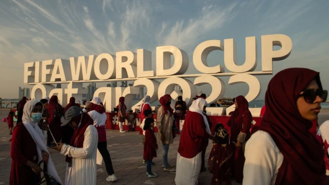 A rally of Qatari female fans in Doha