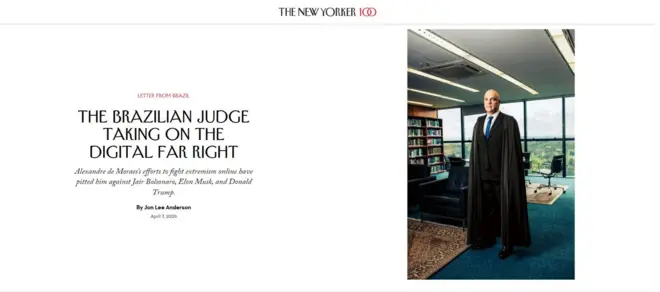 Título da reportagem no site da New Yorker diz: O juiz brasileiro enfrentando a extrema-direita digital