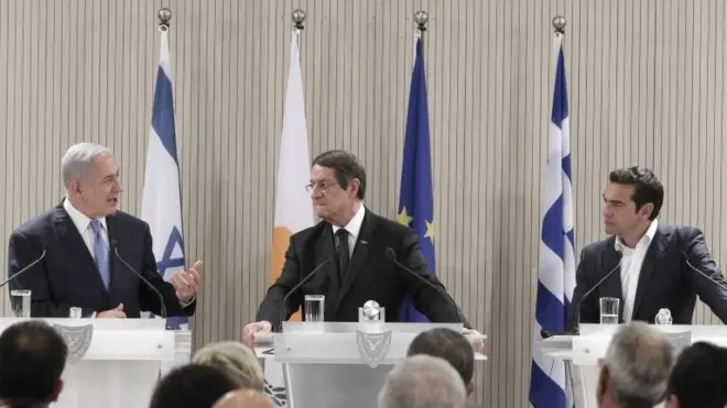 Binyamin Netanyahu, Nikos Anastasiadis ve Aleksis Çipras