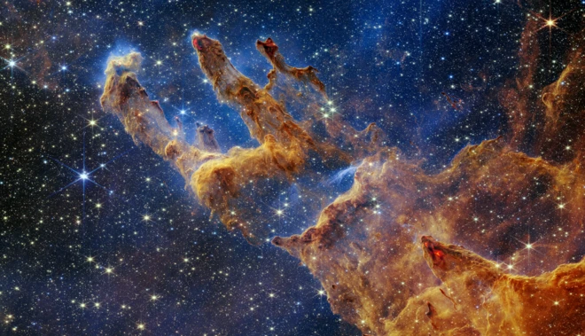 ภาพใหม่ของ “เสาแห่งการก่อกำเนิด” (The Pillars of Creation) ซึ่งบันทึกโดยกล้อง JWST