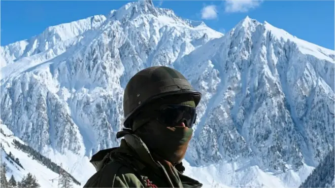 Indian troops near the border with China