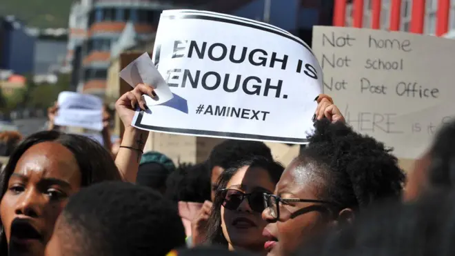 Woman wey dey protest gender-based violence for South Africa