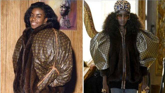 古驰2018泡泡袖皮草夹克，被控抄袭1989年黑人艺术家Dapper Dan为奥运选手Diane Dixon设计的路易威登外套。