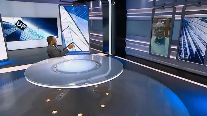 Minisitiri w'ubutabera w'u Rwanda Johnston Busingye (iburyo) mu kiganiro UpFront cya Al Jazeera