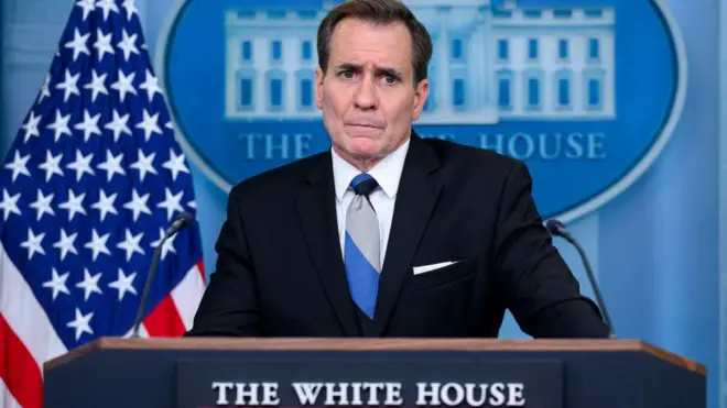 El portavoz de la Casa Blanca, John Kirby, durante la rueda de prensa.