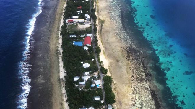 An aerial image of Funafuti, Tuvalu, on 15 August 2018