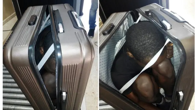 Pemuda Afrika ini bersembunyi di dalam koper yang dibawa seorang perempuan asal Maroko.