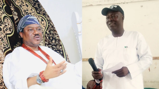 Olowo ilu Owo, Ọba Ajibade Gbadegesin Ogunoye Kẹta. ati alaga ijọba ibilẹ ilu Owo Tope Omolayo, ti a\wonmejeji wọ aṣọ funfun ati fila