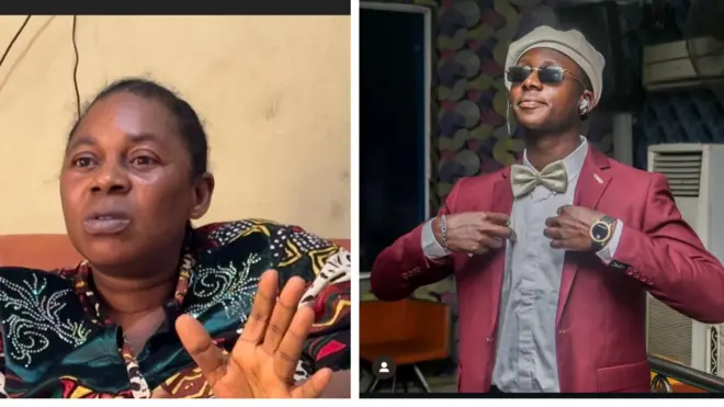 Aworan Ọmọbabinrin Adenike Adejugbe ti ọmọ rẹ, Chukwuemeka Odims ku iku ojiji nipinlẹ Ekiti. Iya naa di irun ori rẹ, o wọṣọ ti awọ pọ lara rẹ, o si na ika ọwọ rẹ marun-un bo ṣe n sọrọ lọwọ. Oloogbe lo wa lapa ọtun, o de fila, o wọṣọ oyinbo o si de tai si. Oloogbe figo dudu soju, o de aago mọwa, o si n wo apa iwaju ninu aworan yii.