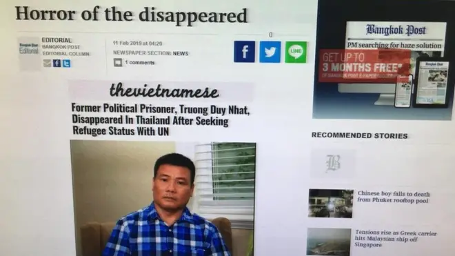 Bình luận "Horror of the disappeared" trên tờ Bangkok Post ngày 11/2