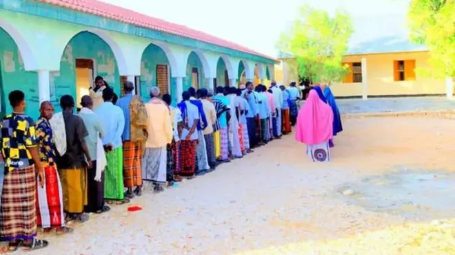 Qaar ka mid ah shacabka Puntland oo codkooda dhiibanaya