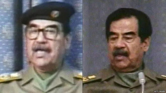 Late Iraq president Saddam Hussein and im bodi double