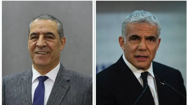 وزير الخارجية الإسرائيلي يائير لابيد ووزير الشؤون المدنية الفلسطينية حسين الشيخ