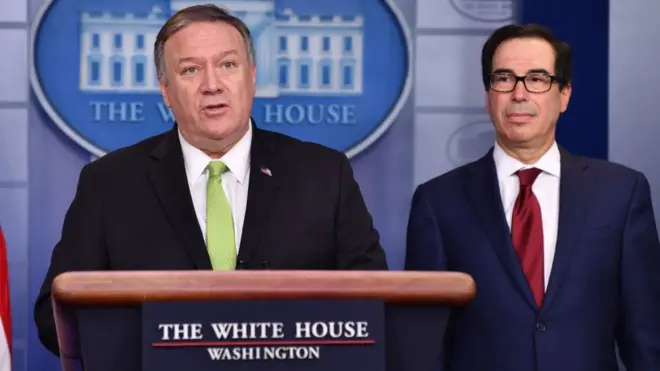 El secretario de Estado, Mike Pompeo, y el secretario del Tesoro, Steven Mnuchin, anunciaron las nuevas medidas.