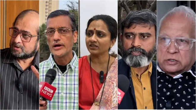 निखिल वागळे, राजेंद्र साठे, शितल पवार, परिमल माया सुधाकर, कुमार केतकर (डावीकडून)