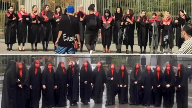 عکس زنان مقابل دانشگاه تهران