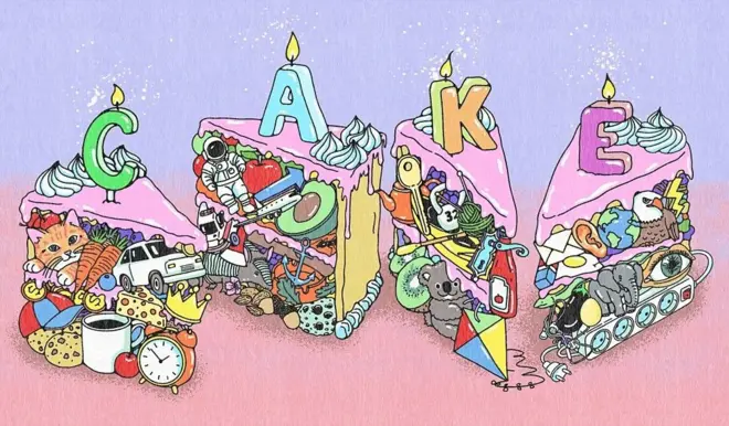 Cette image, représente une technique de distraction mentale destinée à aider les gens à s'endormir. Elle illustre le principe consistant à choisir un mot au hasard et sans connotation émotionnelle, comme « GÂTEAU ». 