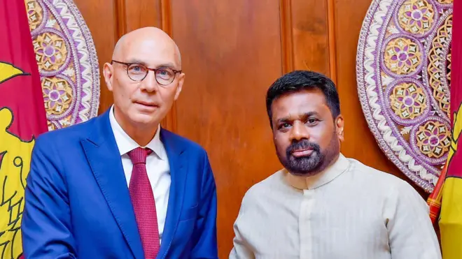 එක්සත් ජාතීන්ගේ මානව හිමිකම් පිළිබඳ මහ කොමසාරිස් වෝල්කර් ටර්ක් සහ ජනාධිපති අනුර කුමාර දිසානායක 