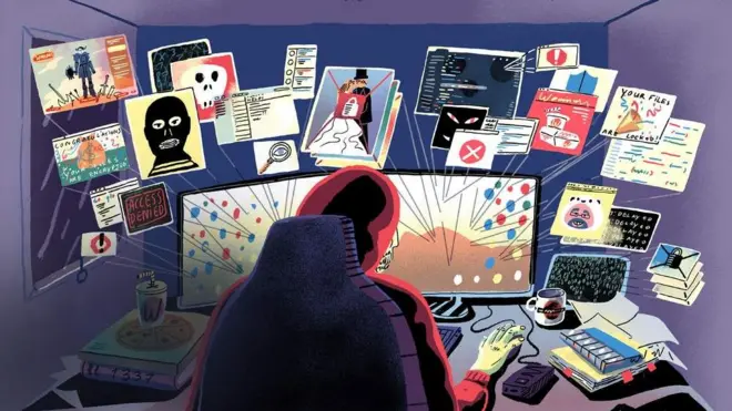 插画：勒索软件打击者在封闭房间内的生活