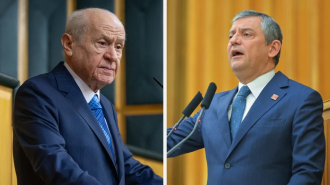 Devlet Bahçeli ve Özgür Özel foto montajla ile yan yana görünüyorlar.