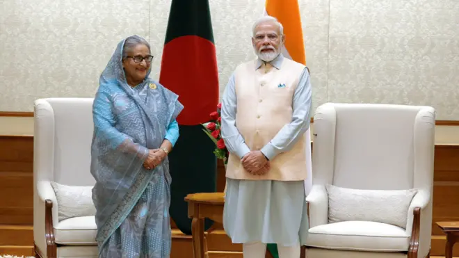 দিল্লিতে প্রধানমন্ত্রী হাসিনা ও প্রধানমন্ত্রী মোদী। ৮ সেপ্টেম্বর ২০২৩