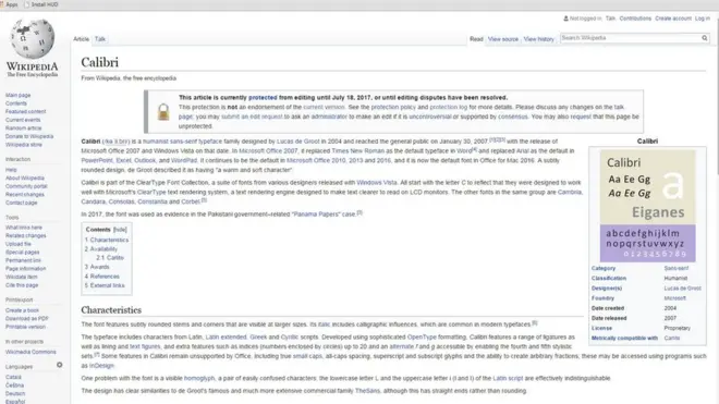 وکی پیڈیا پر 'کیلیبری' کا صفحہ